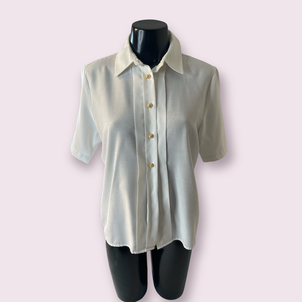 Talbots vintage petite women formal button up blouse in white. Size:10